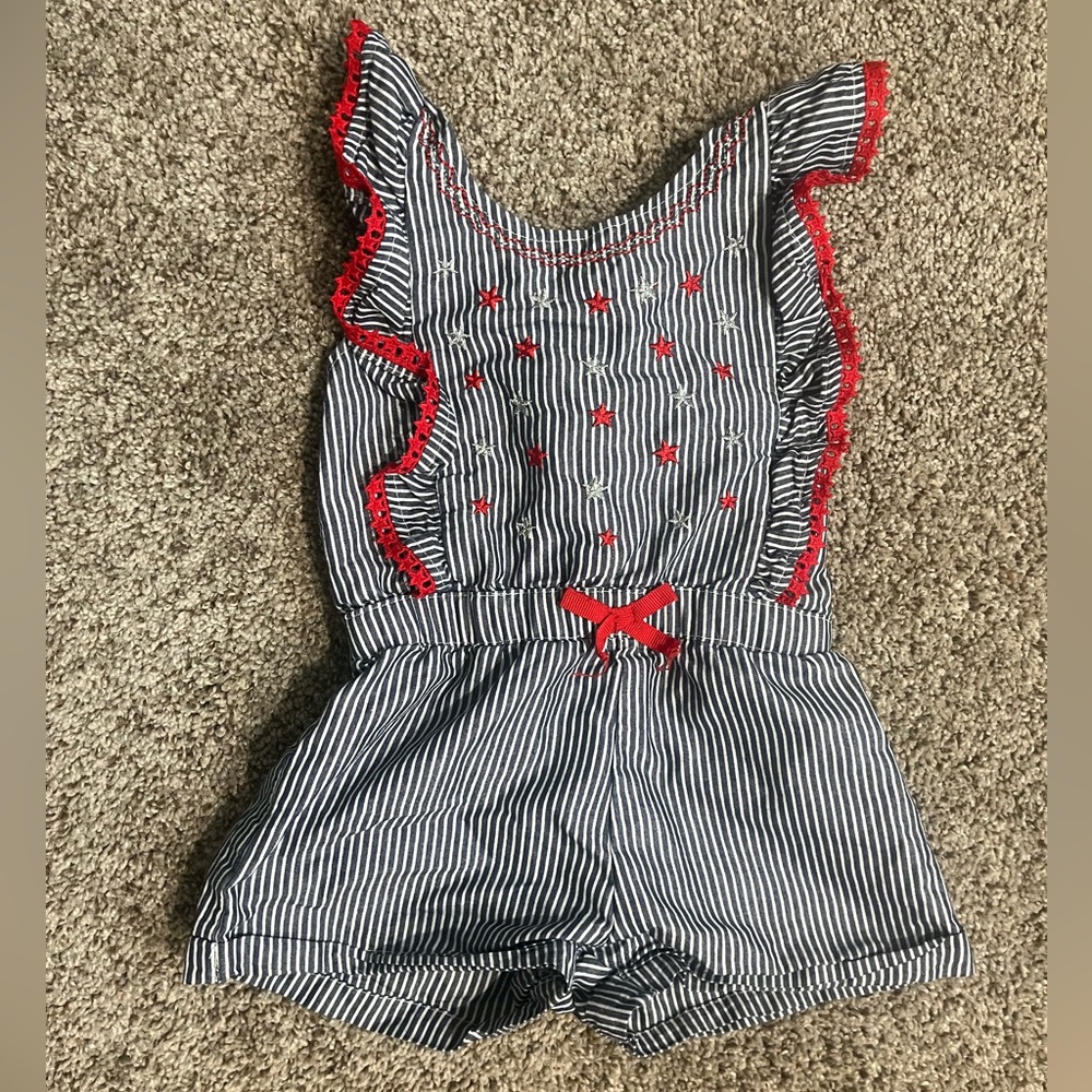 Super Cute NANNETTE Kids toddler girl patriotic romper!! Blue/White stripe -  4T